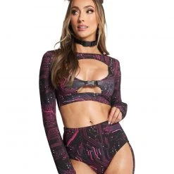iHeartRaves Elegant Shop 5 Cherry Mellow, Inc. Circuit Board Ultra Crop Top
