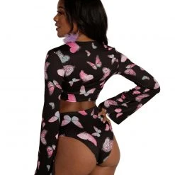 Cherry Mellow, Inc. Clothing Cloudy Butterfly Dreamz Tie-Front Long Sleeve Top