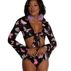 Cherry Mellow, Inc. Clothing Cloudy Butterfly Dreamz Tie-Front Long Sleeve Top