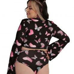 Cherry Mellow, Inc. Clothing Cloudy Butterfly Dreamz Tie-Front Long Sleeve Top