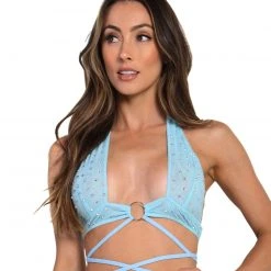 OhYes Cotton Candy Craze Rhinestone O-Ring Halter Top Tops