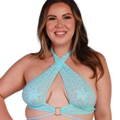 OhYes Cotton Candy Craze Rhinestone O-Ring Halter Top Tops