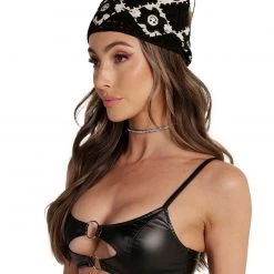 OhYes Dark Matter Faux Leather O-Ring Bralette Clothing