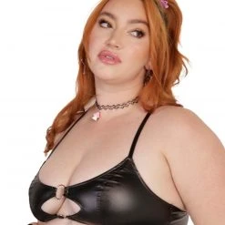 OhYes Dark Matter Faux Leather O-Ring Bralette Clothing