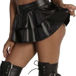 OhYes Dark Matter Faux Leather Skater Skirt Clothing