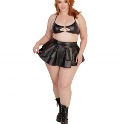 OhYes Dark Matter Faux Leather Skater Skirt Clothing