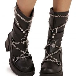 Demonia Can't Escape Metal Chain Platform Boots Shoes