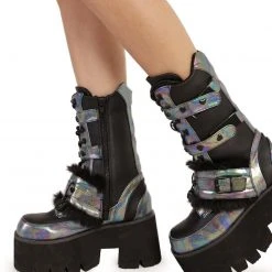 Shoes Demonia Rainbow Foil Platform Boots