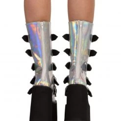Demonia Silver Hologram Vegan Leather Boots