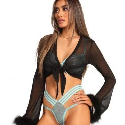 Charming Bunny New Arrivals Fabulicious Marabou Long Sleeve Crop Top