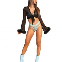 Charming Bunny New Arrivals Fabulicious Marabou Long Sleeve Crop Top