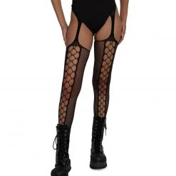 Leg Avenue Faux Lace Up Stockings With Attached Garter Belt