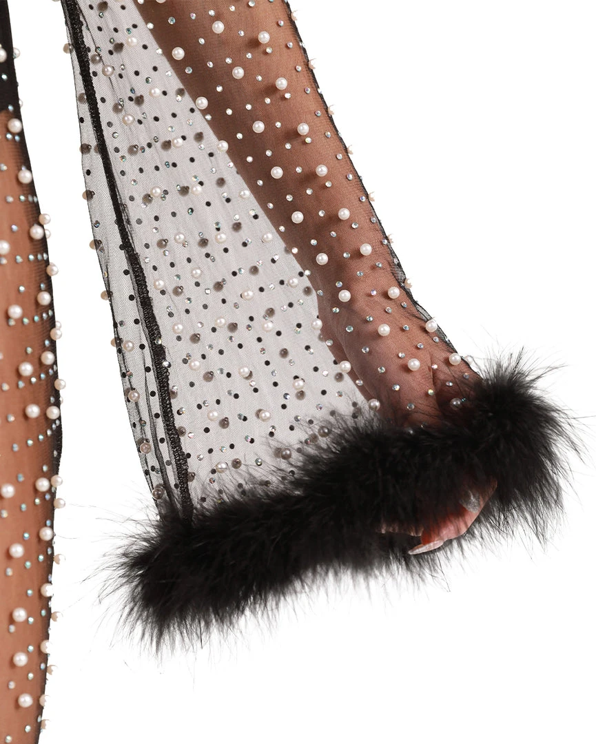 Hot & Delicious Black Bead Dresses & Sets Glamour Girl Pearl Studded Marabou Pants Set 3 Hot & Delicious Black Bead Dresses & Sets Glamour Girl Pearl Studded Marabou Pants Set