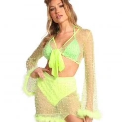 Hot & Delicious Black Bead New Arrivals Glamour Girl Pearl Studded Marabou Skirt Set