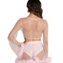 Hot & Delicious Black Bead Happy Ever After Marabou Mesh Top