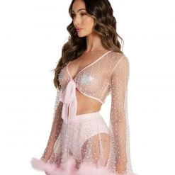 Hot & Delicious Black Bead Happy Ever After Marabou Mesh Top