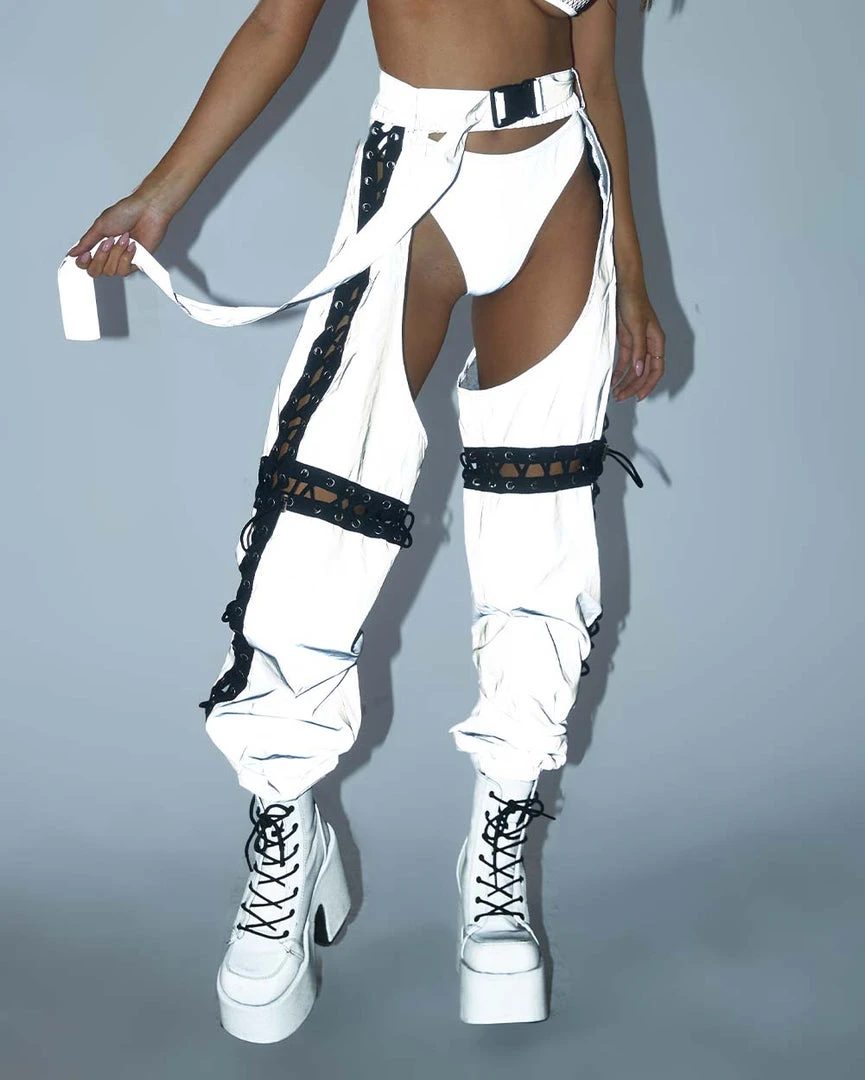 Hot & Delicious Black Bead Let There Be Light Reflective Cross-Stitched Chaps 1 Hot & Delicious Black Bead Let There Be Light Reflective Cross-Stitched Chaps