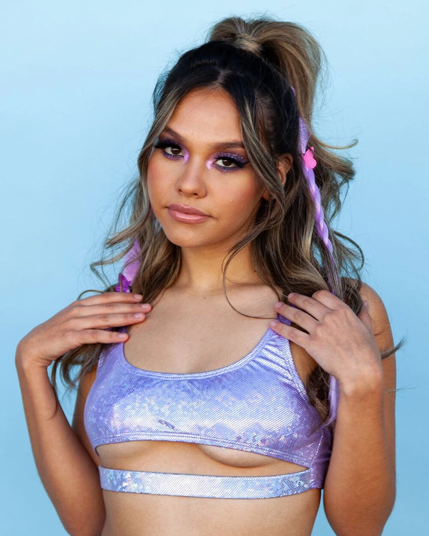 Dippin Daisies Clothing Lavender Dreamz Holo Sporty Crop Top 6 Dippin Daisies Clothing Lavender Dreamz Holo Sporty Crop Top