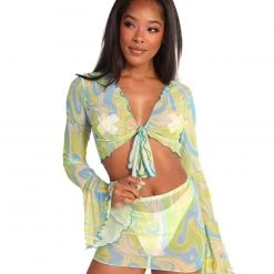 Hot & Delicious Black Bead Melting Point Tie Front Top Clothing