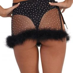 OhYes Midnight Sparkle Rhinestone Marabou Side Tie Mini Skirt Bottoms