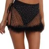 OhYes Midnight Sparkle Rhinestone Marabou Side Tie Mini Skirt Bottoms