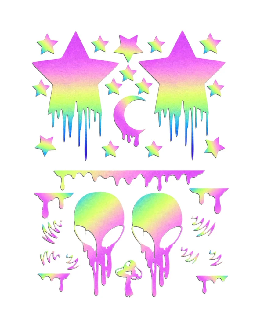 Sasswear X IHR Otherworldlies Rainbow Reflective Alien & Star Melt Pasties And Body Stickers Set