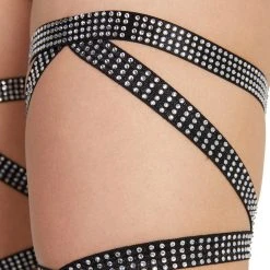 Andrew - Agent Pair Of Non-Slip Black Rhinestone Leg Wraps