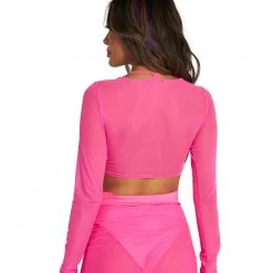 OhYes Clothing Pink Power Mesh Lace Up Top