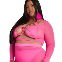 OhYes Clothing Pink Power Mesh Lace Up Top