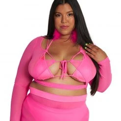 OhYes Clothing Pink Power Mesh Lace Up Top