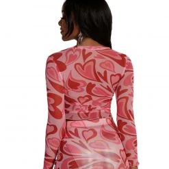 Rock & Rose Tops Queen Of Hearts Mesh Long Sleeve Top