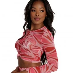 Rock & Rose Tops Queen Of Hearts Mesh Long Sleeve Top