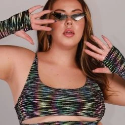 Dippin Daisies Rainbow Glow Reflective Underboob Crop Top Tops 16 Dippin Daisies Rainbow Glow Reflective Underboob Crop Top Tops