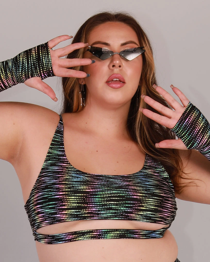 Dippin Daisies Rainbow Glow Reflective Underboob Crop Top Tops 6 Dippin Daisies Rainbow Glow Reflective Underboob Crop Top Tops