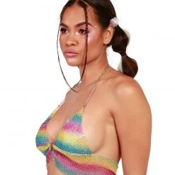 Hot & Delicious Black Bead Clothing Rainbow Kisses O-Ring Crop Top