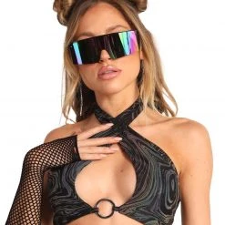 Dippin Daisies Rainbow Reflective Lava O-Ring Halter Top