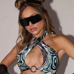 Dippin Daisies Rainbow Reflective Lava O-Ring Halter Top