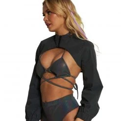 Hot & Delicious Black Bead Clothing Reflective Ultra Crop Top