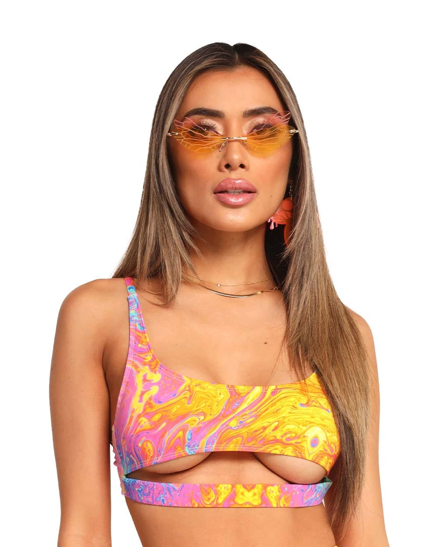 Dippin Daisies Recycled Fabric Liquid Rainbow Underboob Cutout Top 1 Dippin Daisies Recycled Fabric Liquid Rainbow Underboob Cutout Top