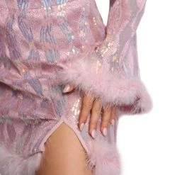 IHeartRaves Sequin Long Sleeve Tie Front Top And Skirt Set