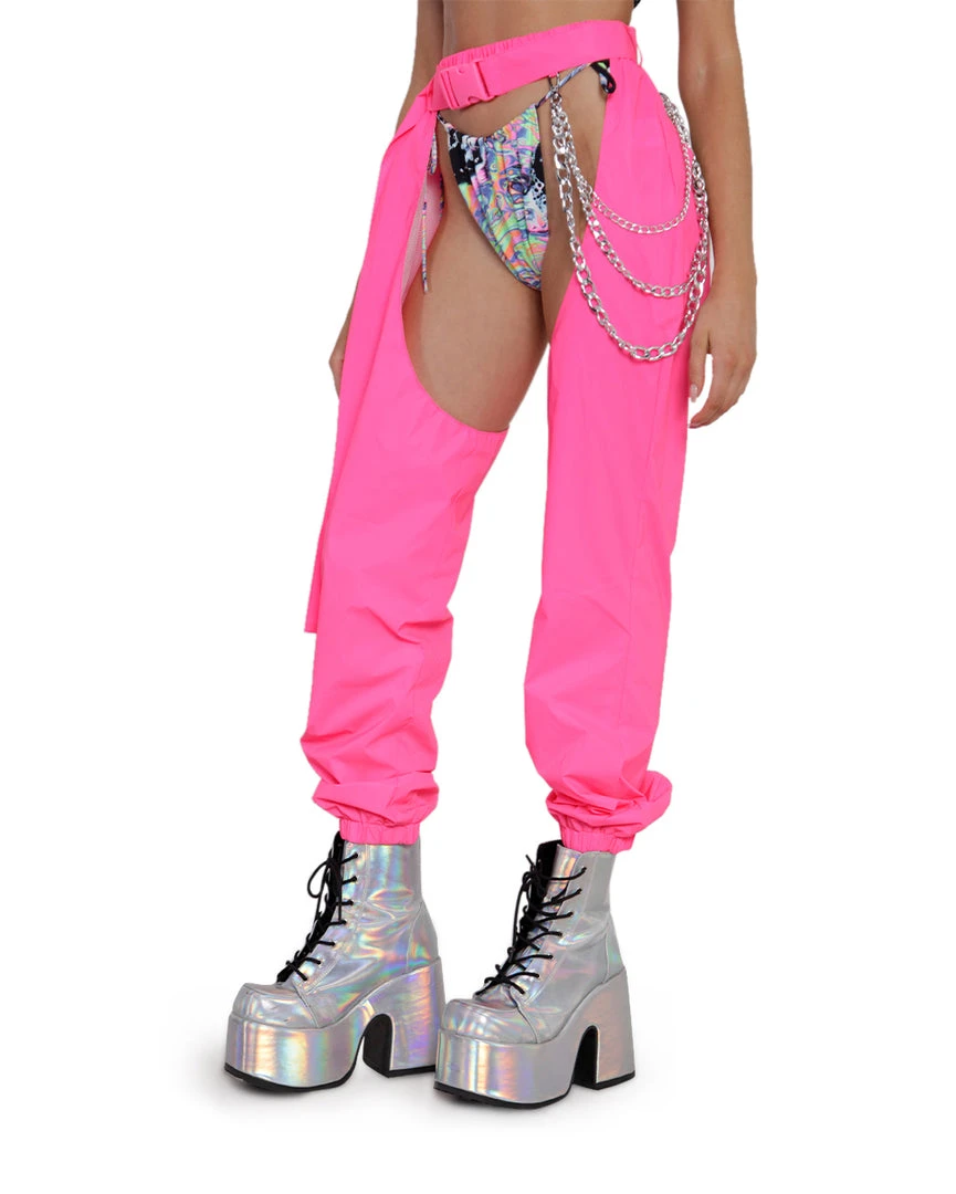 Hot & Delicious Black Bead Servin' Pink Looks Reflective Chained Chaps 5 Hot & Delicious Black Bead Servin' Pink Looks Reflective Chained Chaps