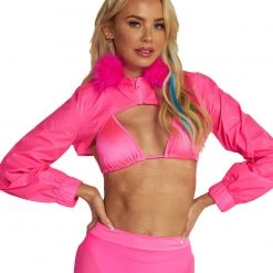 Hot & Delicious Black Bead Servin' Pink Looks Reflective Ultra Crop Top Clothing