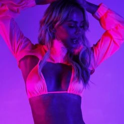 Hot & Delicious Black Bead Servin' Pink Looks Reflective Ultra Crop Top Clothing