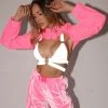 Hot & Delicious Black Bead Servin' Pink Looks Reflective Ultra Crop Top Clothing