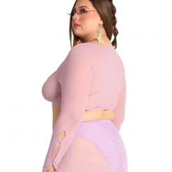 OhYes Clothing Sweet Lilac O-Ring Mesh Long Sleeve Crop Top