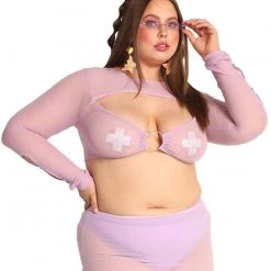 OhYes Clothing Sweet Lilac O-Ring Mesh Long Sleeve Crop Top