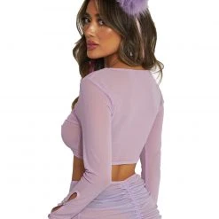 OhYes Clothing Sweet Lilac O-Ring Mesh Long Sleeve Crop Top