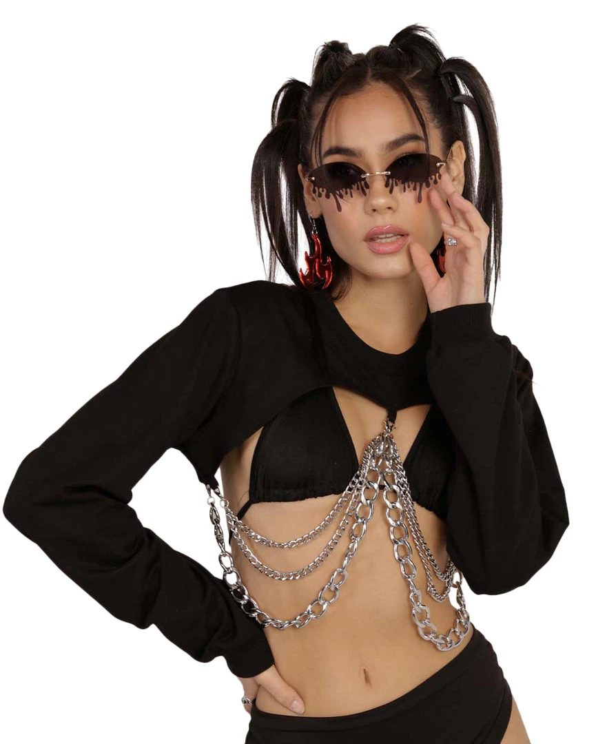 Hot & Delicious Black Bead Clothing Take It To The Next Level Chain Ultra Crop Top