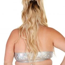Bear Dance Shinin' In Silver Holographic Wrap Around Crop Top Clothing