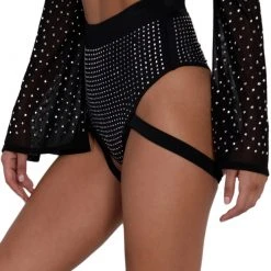 Clara Story Bottoms Totally Rhinestoned Harness Booty Shorts